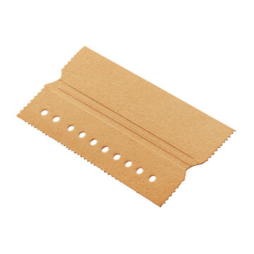 Paper ticket mock-up with perforated edges for events, png, transparent background.