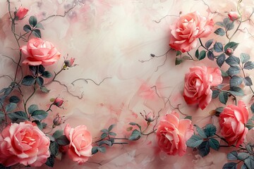 Poster - Pink Roses on a Pastel Background