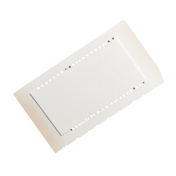 Paper ticket mock-up with perforated edges for events, png, transparent background.