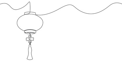 continuous line drawing of chinese lanterns.one line drawing of chinese new year celebration.chinese lanterns hanging on single line concept