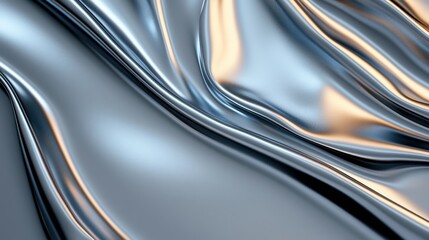 Poster - Abstract Silver Metal Fluid Background   Chrome  Shiny  Reflective  3D Render