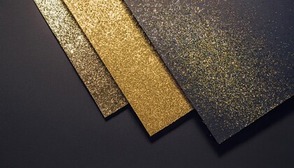 Gold glitter set on a dark backdrop. Dusty glitter like confetti. Texture of seqgnuin desi