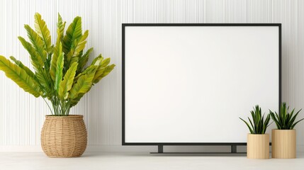 Canvas Print - Blank Canvas Mockup  Modern Interior Design with Plants and White Wall