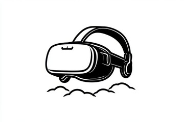 Minimal VR headset icon, showing a simple line drawing of a headset, representing virtual reality technology in a clean, modern style