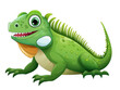 © Enjoy - colorful cartoon iguana with friendly expression, featuring bright green scales and spiky back. This playful character is perfect for childrens illustrations and educational materials.