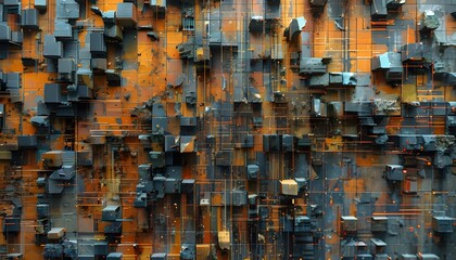 Wall Mural - chaotic grunge technology pattern in abstract computer background with intricate textures and dynamic design elements