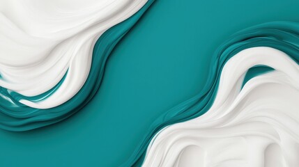 Canvas Print - Abstract Teal and White Swirling Liquid Ink Background