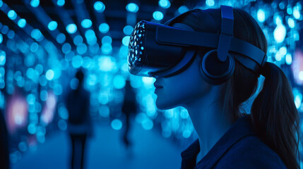 Poster - people in the digital world use the internet to enter a virtual reality experience.