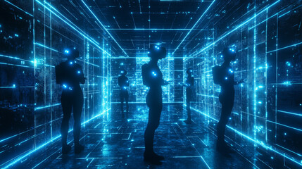 Poster - people in the digital world use the internet to enter a virtual reality experience.