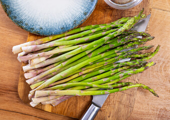 Raw asparagus for making a delicious healthy lunch. Healthy eating concept