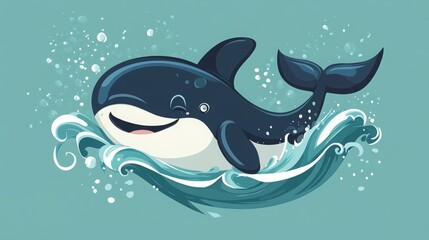 Smiling cartoon orca whale in the ocean