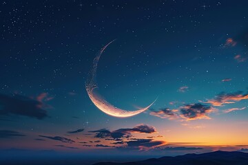 Canvas Print - Crescent Moon Over  Sunset