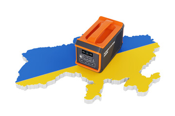 Poster - High Capacity Portable Power Generator Station and Ukraine Map with Flag. 3d Rendering