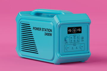 Poster - Blue High Capacity Portable Power Generator Station in Duotone Style. 3d Rendering