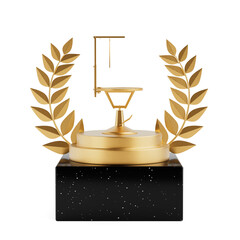 Aufkleber - Winner Award Cube Gold Laurel Wreath Podium, Stage or Pedestal and Empty Golden Professional Pet Grooming Table with a Non-Slip Surface. 3d Rendering