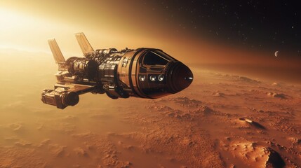 Aufkleber - A sleek spacecraft hovers above the Martian surface, showcasing advanced engineering