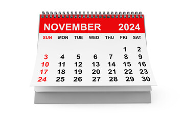 Poster - 2024 Year November Calendar. 3d rendering