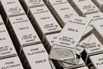 Aufkleber - Rows of Fine Platinum Bars with One on Top. 3d Rendering