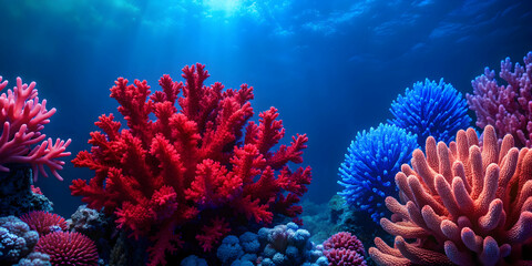 Coral like in red and blue colors, coral, underwater, sea life, vibrant, artistic, marine, abstract, tropical, colorful