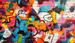 © mai - A wall filled with bold, colorful graffiti tags and street art, giving an edgy, urban feel full of energy