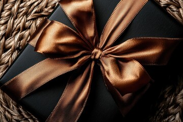 Wall Mural - Luxurious Black Gift Box with Elegant Golden Ribbon