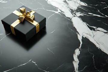 Wall Mural - Luxurious Black Gift Box with Elegant Golden Ribbon