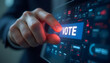 © Aksaka - Hand Pressing a Vote Button on a Futuristic Interface