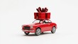 © paper later - Red Car Carrying a Large Red Gift with a Bow