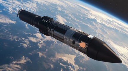 Aufkleber - A rocket launch vehicle soars above Earth, highlighting its sleek design and engineering