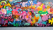© mai - A wall filled with bold, colorful graffiti tags and street art, giving an edgy, urban feel full of energy