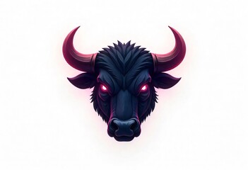 Canvas Print - Fierce Bull Head with Glowing Eyes Illustration