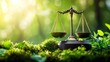 © TensorSpark - Scales of justice in a lush forest symbolize the balance needed in climate change policy.