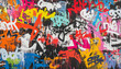 © mai - A wall filled with bold, colorful graffiti tags and street art, giving an edgy, urban feel full of energy