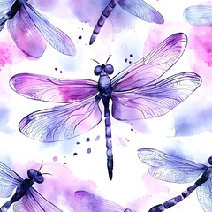 Sticker - Watercolor Dragonfly with Pink and Purple Watercolor Background