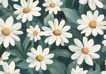 Sticker - White Daisies on Green Background