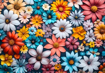 Wall Mural - Colorful Flower Arrangement on Dark Background