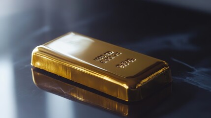  A realistic-looking gold bar made of plastic, designed to mimic the appearance of real gold. This vibrant and shiny plastic bar showcases intricate details and a smooth finish, 