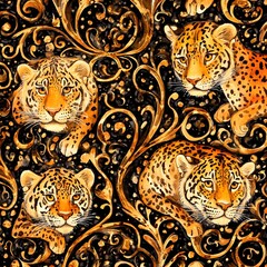 Wall Mural - Leopard with Golden Swirls