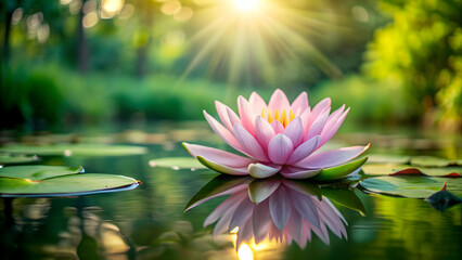 Tranquil setting with a beautiful lotus flower blooming in a pond, Lotus, pond, water, flower, blooming, nature, tranquil