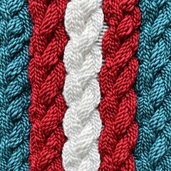 Poster - Knitted Fabric Texture Background with Red, White and Teal Stripes