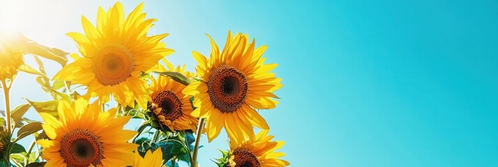 Aufkleber - Bright sunflowers stand tall, enjoying the warmth of the sun with a clear blue sky overhead, creating a joyful atmosphere. Generative AI