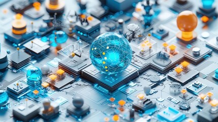 Poster - Futuristic Isometric 3D Illustration of Digital Landscape