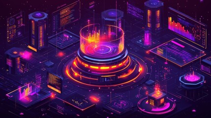 Poster - Futuristic 3D Isometric Illustration of Data Visualization
