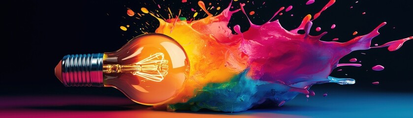 Poster - Colorful Light Bulb with Splashes of Paint