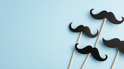 Canvas Print - A blue background with three black mustache props