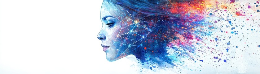 Wall Mural - Conceptual Watercolor Portrait of a Woman