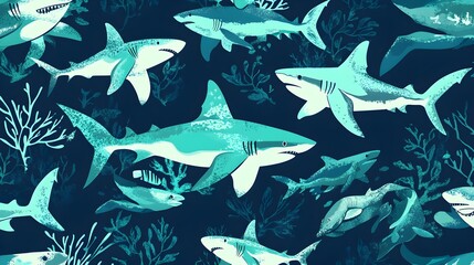 Shark Illustration with Seaweed