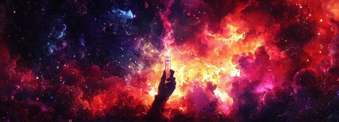 Poster - Vibrant Watercolor Abstract Cosmic Scene