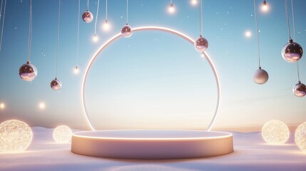 Futuristic 3D Circular Design Podium in Soft Light