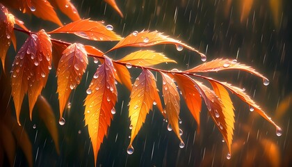 Wall Mural - glimmering golden leaves glistening after a refreshing rain